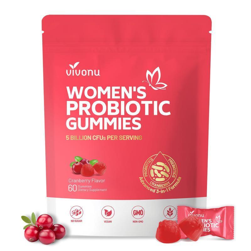 Vivonu Women's Cranberry Probiotic Gummies - 60 Vegan Gummies with 5 Billion CFU per Serving for Body Odor & Balance - Natural Healthcare Supplement Vitamin Dietary Fitness Edible