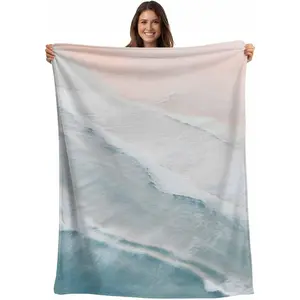 Flannel Throw Blanket,Summer Beach Blue Ocean Lightweight Warm Coverlet Cozy Soft Flannel Blankets for Couch Bed Sofa Camping for All Seasons Coastal Waves Water Ripples BlanketIn