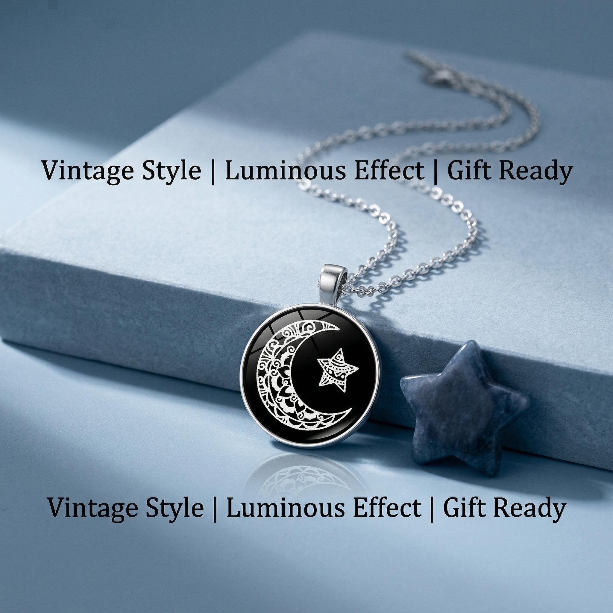 Glow in the Dark Moon & Sun Necklace for Couple Gift