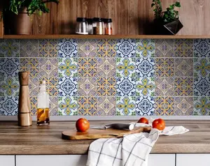360 stand Vintage Maroon Colorful Peel & Stick Tiles Stickers, 7x7 in Easy-Remove Removable Decorative Tiles, 24 Pieces for Kitchen & Room Home Decor, Tiles Sticker