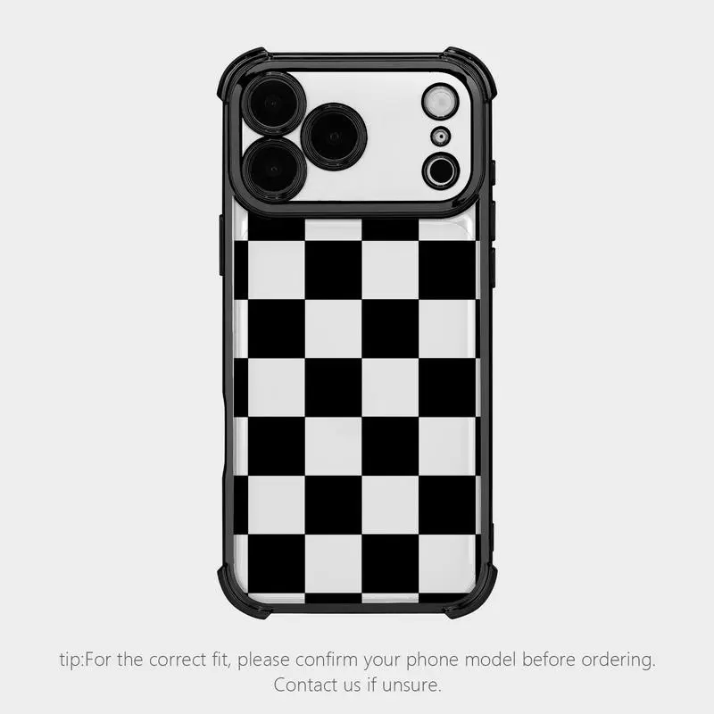 Patterned Black Checkered Slim TPU Cellphone Case - Shock Resistant, Impact Resistant, 4-Corner Drop-Proof, Camera Protection, Durable Multi-Model Cover for iPhone 17, 16 Pro Max, 15, 14 Plus, 13, 12 & Compatible Devices