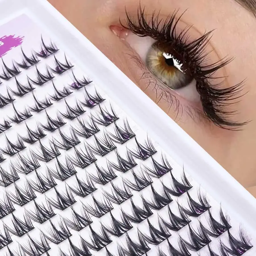 ELAE Segmented Lash Clusters, D Curl Spiky False Eyelashes, 120 Pcs Individual Lashes for DIY Makeup, 8-14mm Mixed Length, D-Curl Lash Cluster False Eyelashes & Adhesives