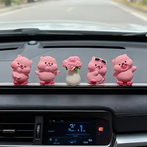 Five-Piece Cute Cartoon Animal Decor Set, Includes Adorable Bear and Hamster Floral Ornaments, Perfect for Car Dashboard Interior Decoration, Dashboard Accessories