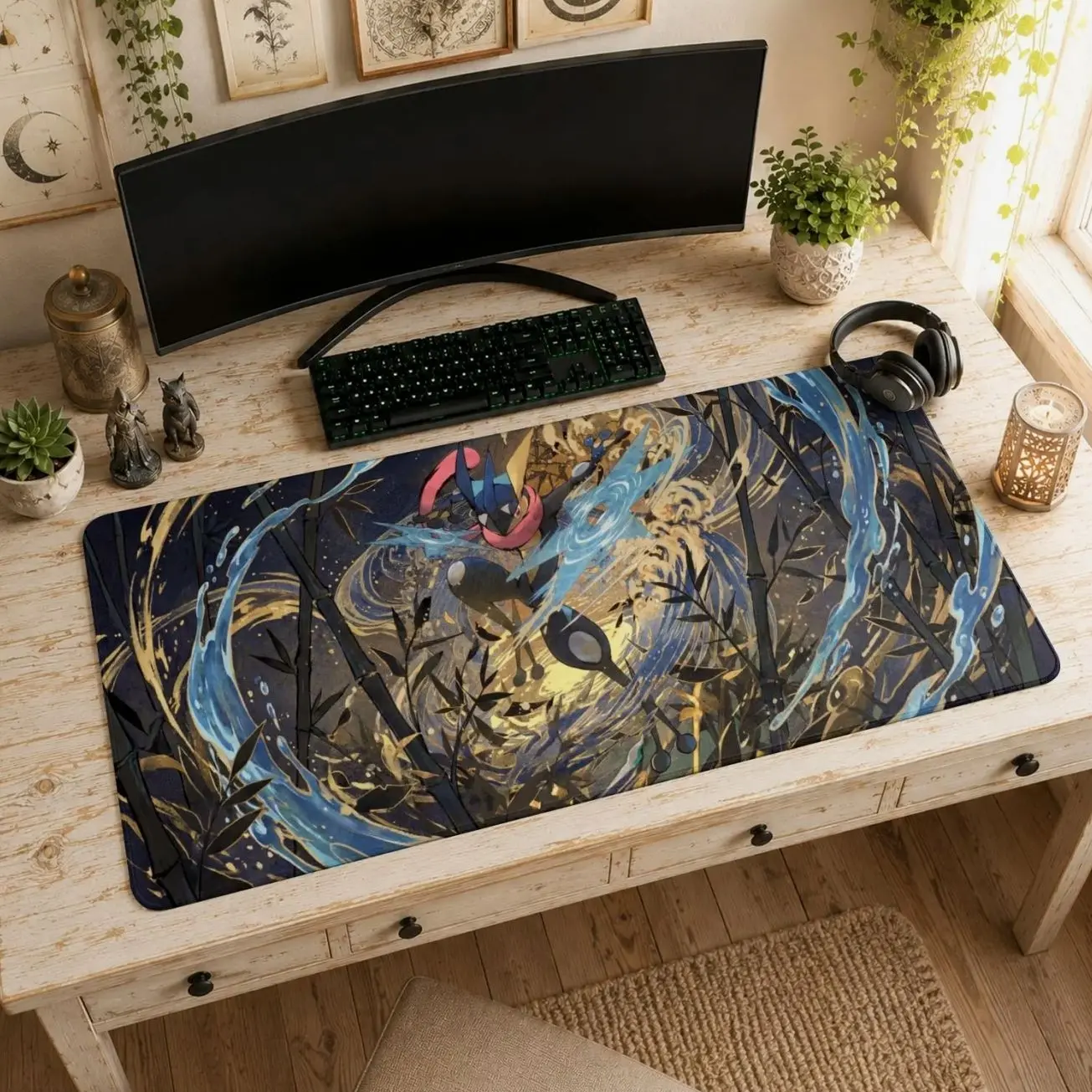 Greninja Mouse Pad | Water Type Desk Mat, PKM Ninja Fan Art, Dark Aesthetic Mat