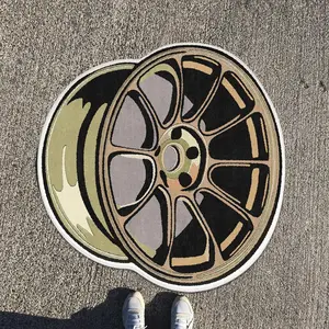 Round Carpet with Car Tire Design, Living Room Rug, American Style Fashion Decor, Home Decor Rug, Reflective Short Velvet Comfort Mat