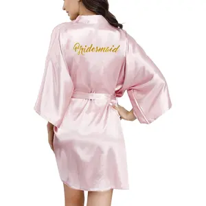 Bride Bridesmaid Robes with Glittering for Wedding Bridal Party Womens Short Silky Satin Robe Size