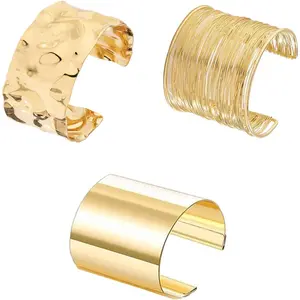 3Pcs Chunky Gold Cuff Bracelets for Women Gold Statement Bangle Bracelets Set Arm Cuff Upper Arm Punk Jewelry