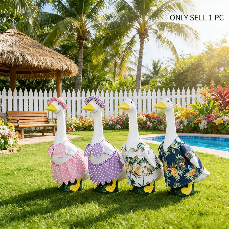 Porch Goose Hawaiian Shirt, Big White Goose Bikini Couple Swimwear, Courtyard Ornament Outfit, Vacation Style Decor Set, Clothes