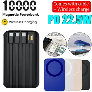 10000mAh Magnetic Wireless Charging Power Bank, Portable Wireless Charger,with Built-in 4 Cables,22.5W Fast Charging, with LED Power Display,External Battery Pack for iPhone 17/16/15/14/13/12 And Android Universal