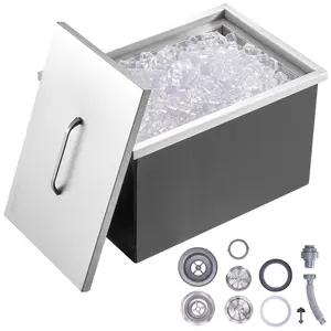 VEVOR Drop in Ice Chest, 22"L x 17"W x 12"H Stainless Steel Ice Cooler, Commercial Ice Bin with Cover, 40 qt Outdoor Kitchen Ice Bar, Drain-pipe and Drain Plug Included, for Cold Wine Beer