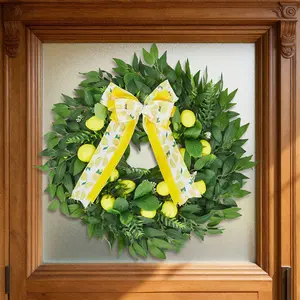 OUTGOODS 24 In Polystyrene Foam Bright Yellow Lemons Wreath with Lush Green Leaves for Front Doors, Walls, Porches, Patios, Indoor Spaces