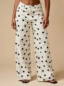 MISSGUIDED Polka Dot Wide Leg High Waisted Retro Style Jeans