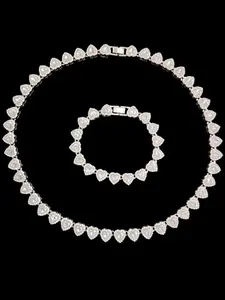2pcs 10mm Heart Chain Necklace & Bracelet Set, Iced Out Hip Hop Jewelry for Men & Women, Bling Fashion Accessories for Party & Daily Wear