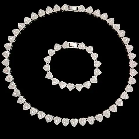 2pcs Love Heart Chain Matching Fashionable Jewelry Set, 10mm Iced Out Necklace and Bracelet, Trendy Hip Hop Bling Accessories for Men & Women