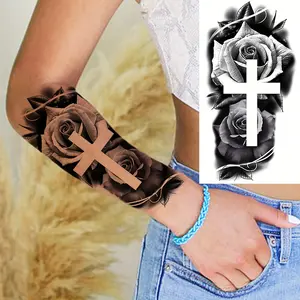 BAGHPBM A Temporary Tattoo of a Large Rose Cross for Men And Women, Suitable for Adults, Designed for Arms And Legs.This Realistic, Waterproof Fake Tattoo Sticker Is Perfect for Forearm Sleeve Decoration,temporary tattoos fake tattoos