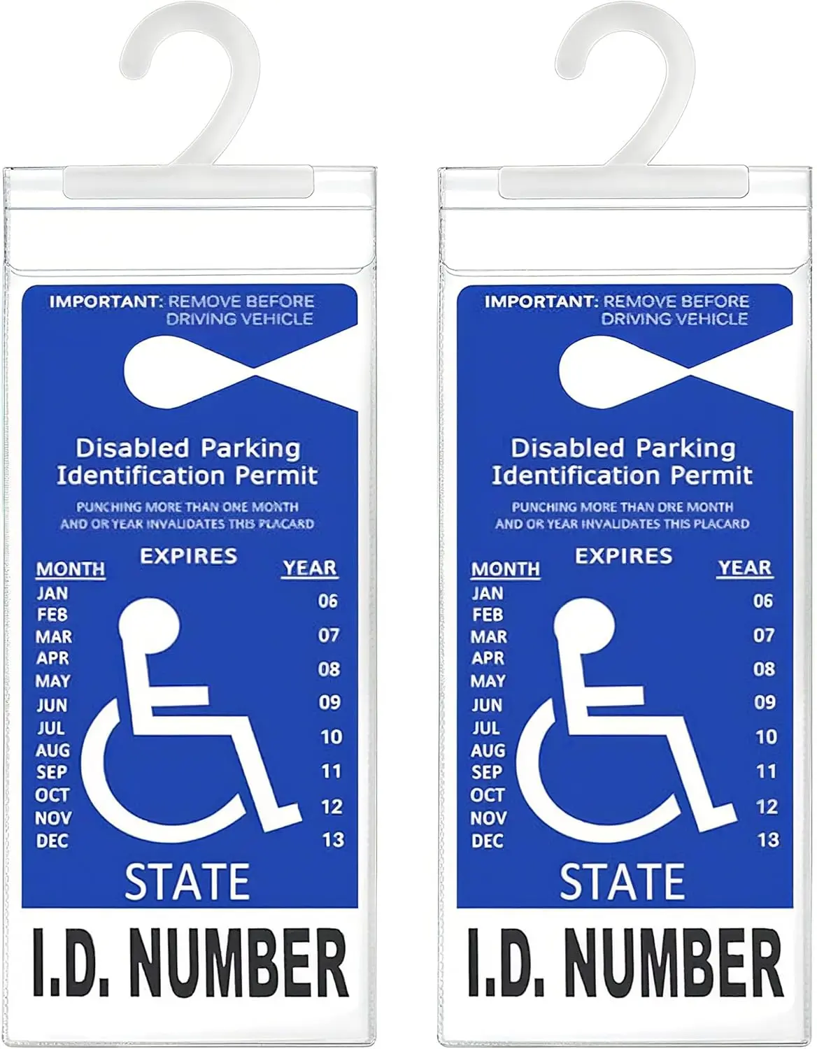 2-Pack Handicap Placard Holder, Ultra Transparent 10.6x5 in Car Tax Disc Protector Sleeve with Built-in Large Hook for Rear View Mirrors, Safely Holds and Protects Disabled Parking Permits, Temporary Parking Permits, Visitor Passes