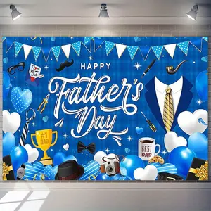 1pc Polyester Happy Father's Day Photography Backdrop Banner - Blue Theme with Best Dad Trophy, Balloons, Confetti Design, 230.0x180.01cm, Suitable for Indoor-Outdoor Parties, Birthday