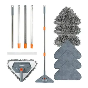 Adjustable-Length Long-Handle Wall Mop, 360° Rotatable Spinning Head Cleaner, Multi-Purpose Home Cleaning Tool with 6 Replacement Pads, 1 Rubber Silicone Squeegee, Ideal for Walls, Floors, Baseboards, Dust Removal