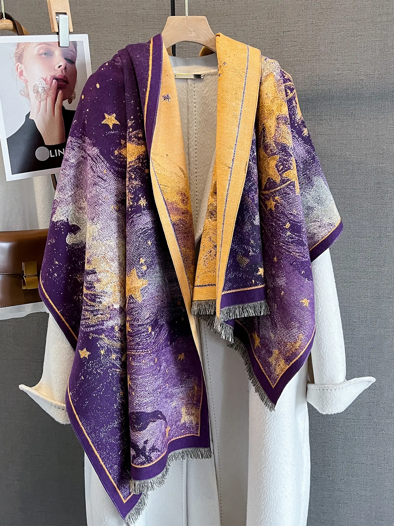 Women's Fashion Printed Polyester Scarf, Autumn Winter Artistic Simple Gradient Print Design, Warm Outdoor Travel Dating Accessory, Stylish Daily Wear