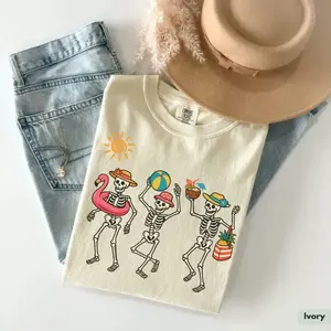 Funny Dancing Skeletons Comfort Colors Tee - Trendy Skeleton Shirt, Cute Summer Shirt, Funny Summer Beach Skeleton Shirt, Beach Shirt, Beach Tee