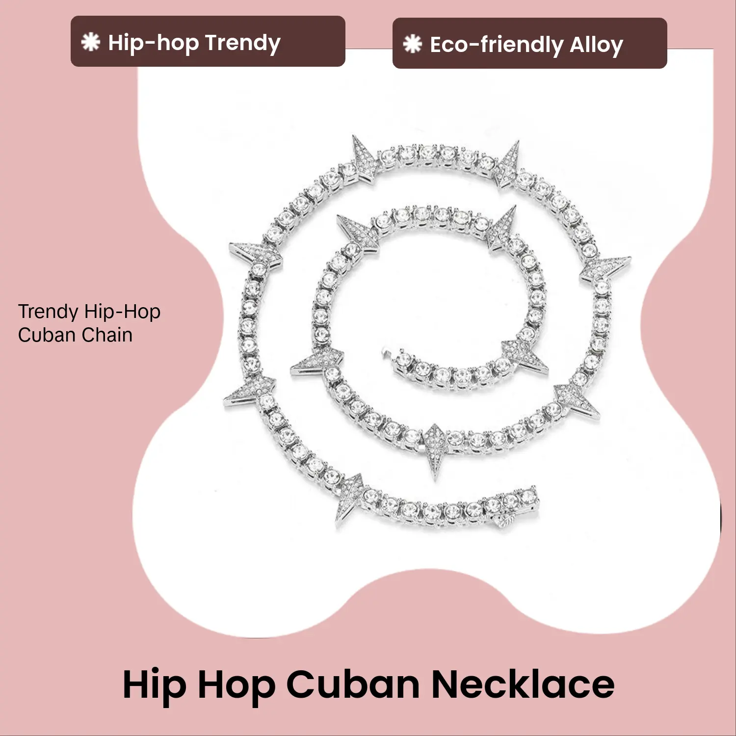 Unisex Hip-Hop Necklace, 18-Inch Full-Diamond Panther Head Cuban Tennis Chain with Rhinestones on an Eco-Alloy Base, Necklaces For Women, Cuban Tennis Shape, Full-Diamond Chain, Hip-Hop Look, Rhinestone Stones, Casual Wear