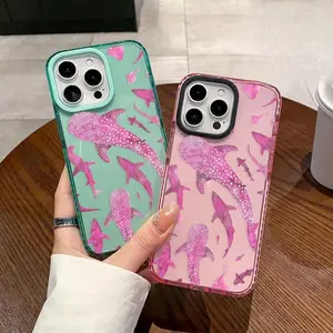 Phone case for iPhone 17 Pro Max 16 15 14 Plus 13 12 11 Air 11 Marine Life Ink Art Sharks Anti-Yellowing Shockproof durable ultra-thin Crystal Cover