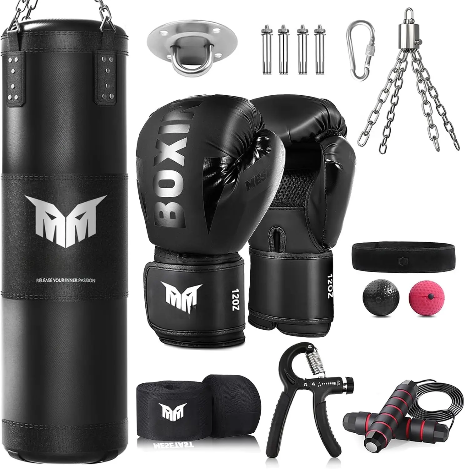 4ft Unfilled Heavy Punching Bag Set for Adults with 12 oz Gloves - Boxing Equipment for MMA Training, Thick Oxford Shock Absorption Gear, Unisex, Multi-Layered