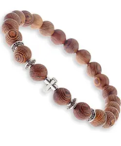 Stylish Wood Beaded Cross Bracelet for Men - Ideal Confirmation Gifts, First Communion Religious Jewelry with Metal Cross