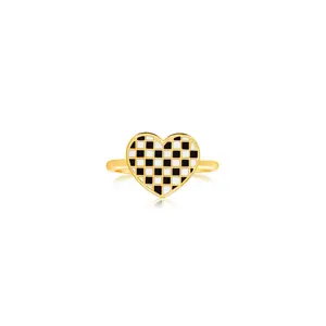 Heart Checkered Enamel Yellow Gold Plated Girl's Rings Earth2Jane Size 5