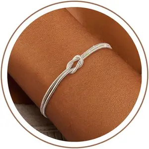 Silver Gold Bracelets for Women Trendy 14K Gold Plated Bracelet for Women Non Tarnish Dainty Stackable Layered Chain Heart Pearl Knot Beaded Bracelets Stack Set Charm Mothers Day Jewelry Gifts