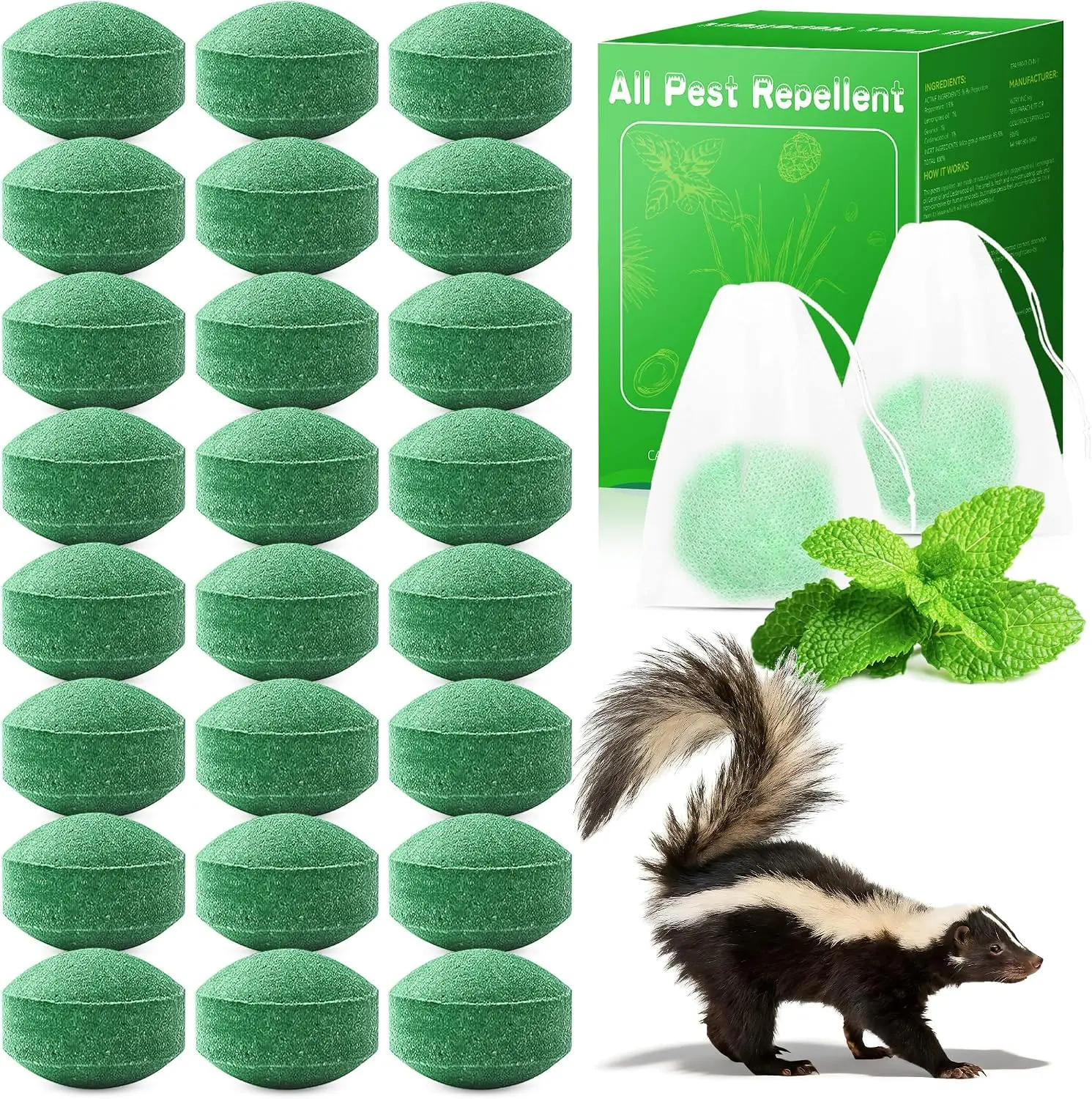 24 Pack Skunk Repellent Peppermint, Natural Raccoon Repellent Keep Skunks Out from Outdoor Yard Garden Shed House Patio Dog, Long-Lasting Protection, Safe for Pets and Children