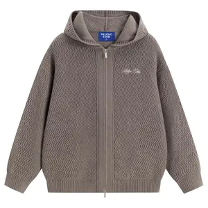 Aelfric Eden Chevron Knit Zip-Up Hooded Cardigan Oversized Dropped Shoulder Fit Chevron Knit Texture Hooded Zip-Up Silhouette  Ribbed Cuffs & Hem Soft Knit Fabric Minimalist Streetwear Unisex Outerwear