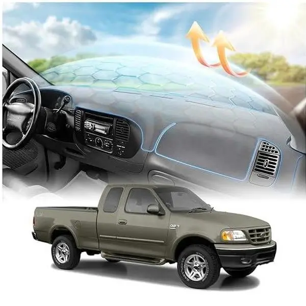 KUST Grey/black/brown Polyester Anti-Slip Custom-Fit Car Dashboard Cover Mat - 22x62in UV-Protective Foldable Premium Truck Interior Accessory, Compatible with Ford F-150 (1997-1999,2001-2003) & Expedition (1997-2002)