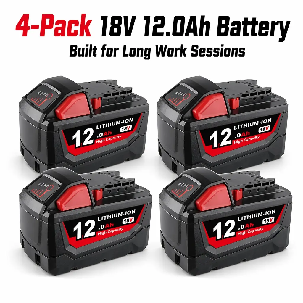 4-pack 12000mAh 12.0Ah 18V Lithium Battery Replacement for Milwaukee M18 Tools, 12000mAh Rechargeable High Capacity Battery Pack