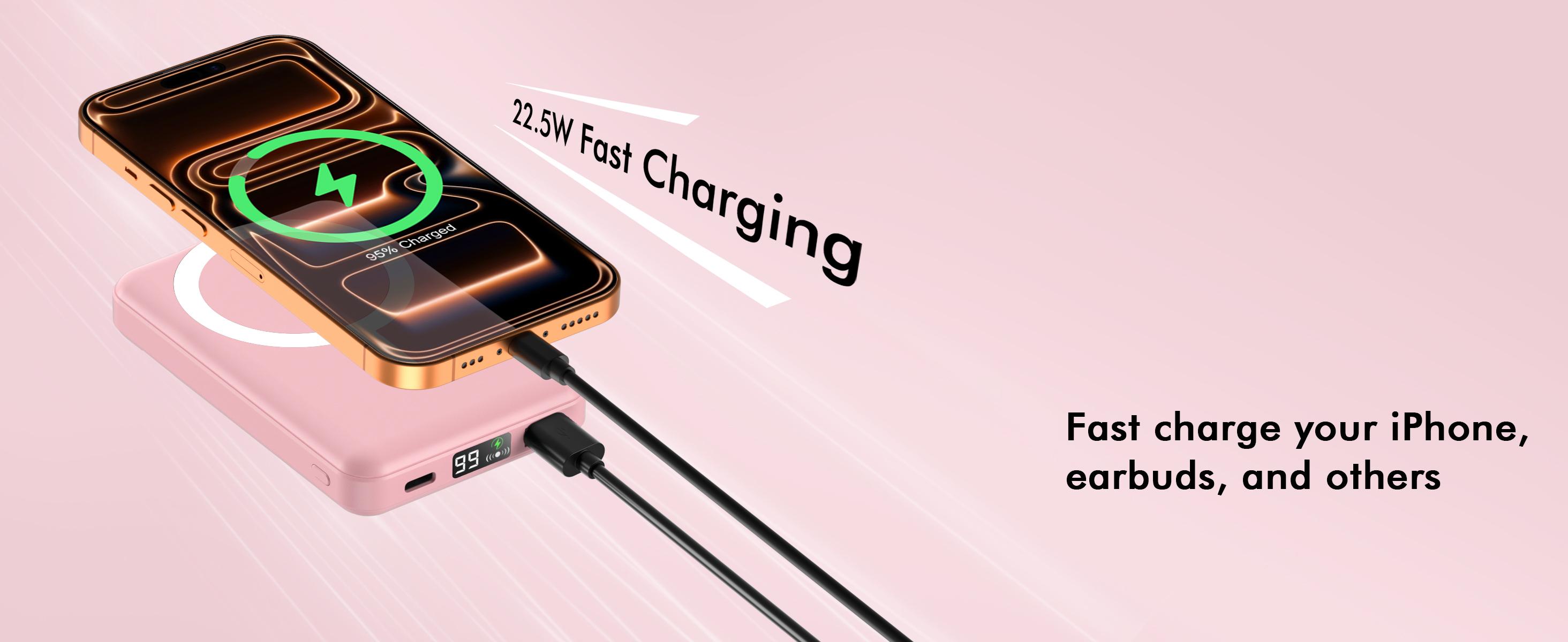 Power Bank,Magnetic Power Bank,10000mAh Wireless Portable Charger,22.5W Fast Charging Battery Pack with Foldable Stand,USB-C Cable,Magsafe-Compatible with Magsafe,for iPhone 17/17 Plus/17 Pro/17 Pro Max, iPhone 17/16/15/14/13/12/Pro Series