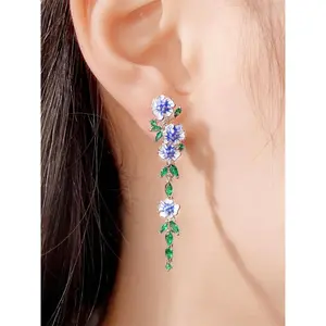 Rhinestone Flower Leaf Dangle Earrings Vintage Elegant Design Fashion Jewelry For Women Daily And Formal Occasions