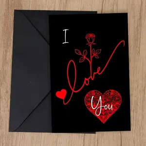 1pc Elegant "I Love You" Red Rose Birthday & Anniversary Card with Envelope - Romantic Heart Love Message Greeting Card for Wife, Husband, for women & men, Valentine's Day, Paper Card with English Text & Rose Design, Celebration Card for him