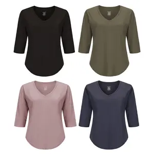 Urban Diction Women's 4-Pack of 3/4 Sleeves with Bottom Curved Hem - Solid Colors & Comfortable Fit for All Seasons