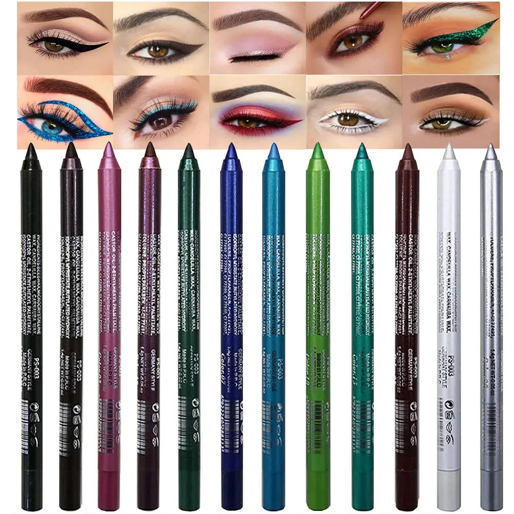 Green Blue White Black Brown Purple Color Gel Glitter Eyeliner Pencils Set for Women Waterline Waterproof Smudge Proof lapiz de ojos delineador de ojos contra el agua Eye Liner Makeup 1
