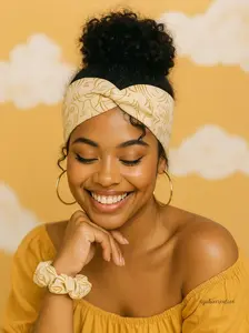 Doodle Bloom | Headband + Scrunchie Set | Soft Twist Headband with Matching Scrunchie, Handmade Hair Accessories Gift Set for Women