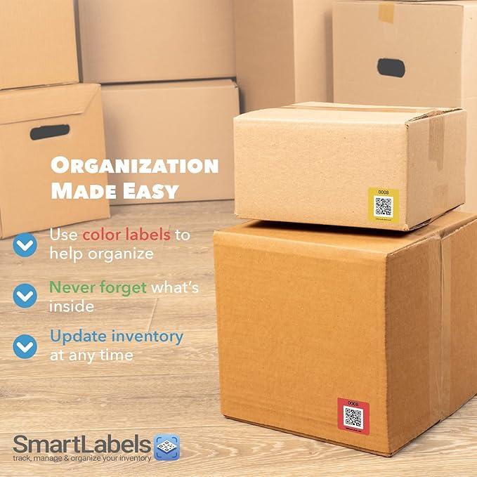SmartLabels Original 48 Labels Red, Green, Blue, Yellow) Scannable Stickers Adhesive Tabs QR Codes for Moving Storage Business Warehouse TikTok Exclusive