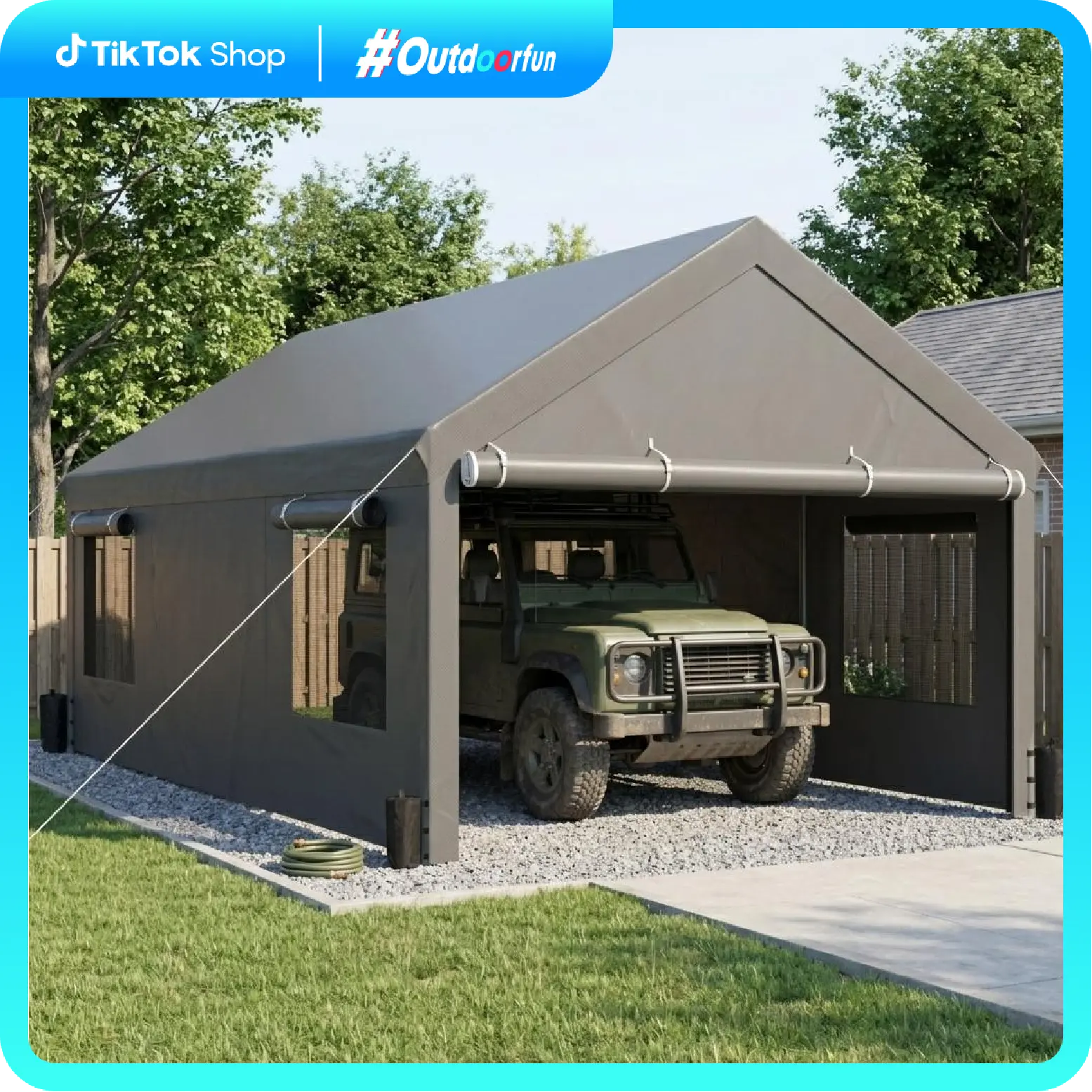 Walsunny Carport 12x20ft Outdoor Car Canopy Portable Garage, Heavy Duty Shed Tent Gazebo Port with Roll-up Ventilated Windows & Removable Sidewalls Shelter Storage Vehicle Party Moisture Prevention for Camp, Farm, Tool, Grey, Khaki, White,Durable Pvc