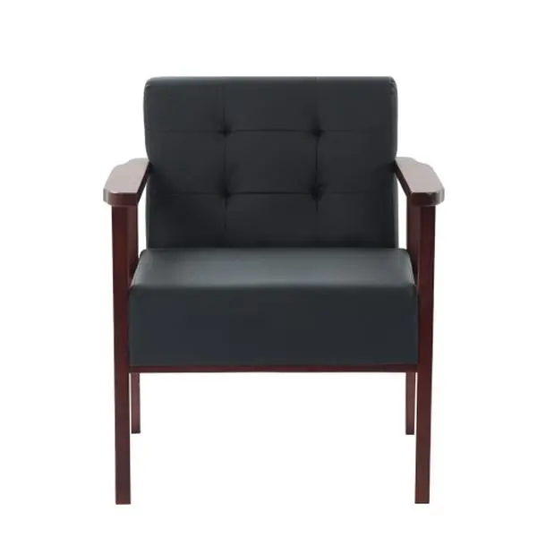 SAYGOGO Solid Wood Frame Leather Accent Chair, Modern Leisure Single Armchair with Tufted Back, Non-Slip Foot Pads for Living Room Bedroom Office