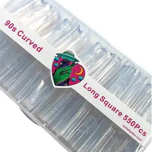 NAIL TIPS 90'S CURVED LONG SQUARE 550PCS (HALF COVER)