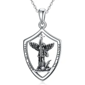 MEIDERBO Jewelry S925 Sterling Silver Amulet Necklace Saint Michael Necklace Protection Pendant Jewelry Christmas Halloween Birthday Gift Unisex trendy all-match jewelry men chain necklace daily party gift men woman gift meaningful  jewelry