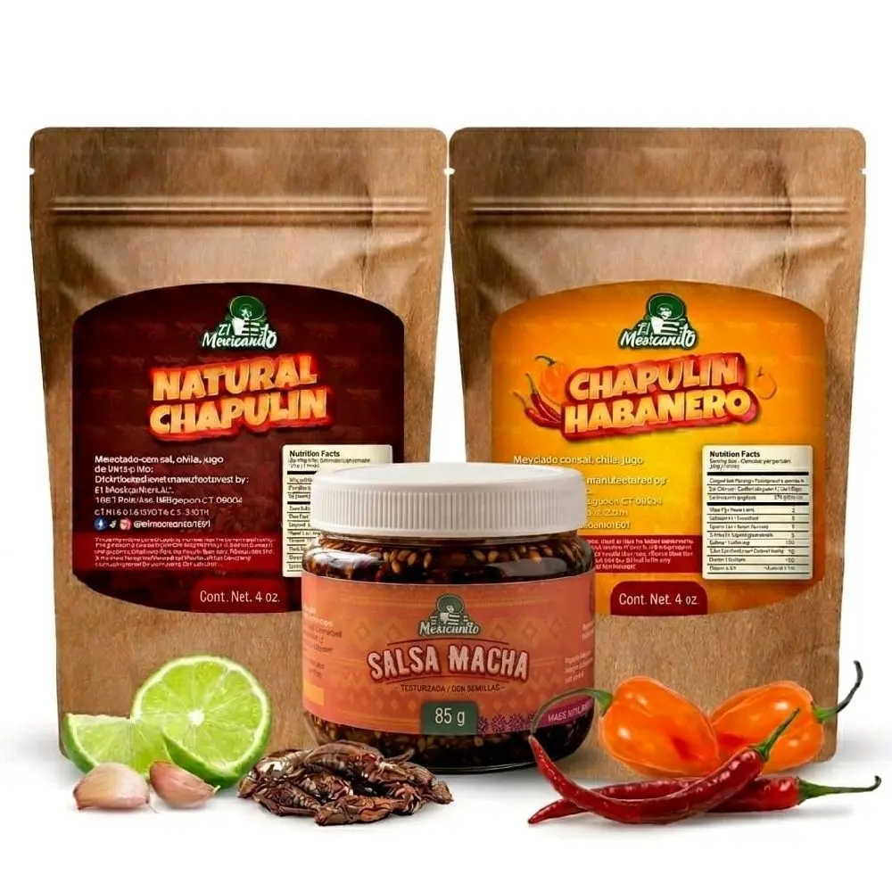 Chapulines 2 Pack Free Salsa Macha 85G - Habanero And Chile De Arbol - 4oz Snack Pack for Versatile Flavor Enhancements - Savory, Spice