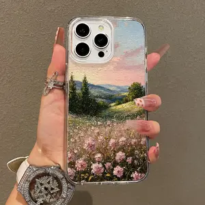 Trendy Magnetic Case for iPhone11/12/13/14/15/16/17/promax, Floral Landscape Sunset Ultra Slim, MagSafe Support, Shockproof | Playful & Fun Style