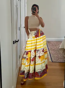 Women's Skirt Pineapple Yellow Floral Maxi Skirt Patchwork Boho Skirt Dress S/M