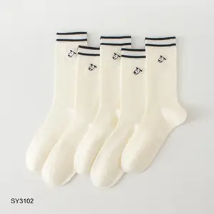 Women's Low Crew Sock,10-pair Womenswear Black Cute Embroidery White Cotton Winter grip socks