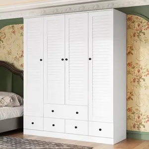 FUFU&GAGA Large Wardrobe Armoire with Multi-Tier Shelves, 5 Drawers, Hanging Rod & 4 Louver Doors, Wooden Closet Storage Cabinet for Bedroom ,70.5"H